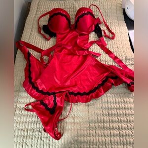 Adore Me red lingerie set. Size XS. Red apron with bra & thong.